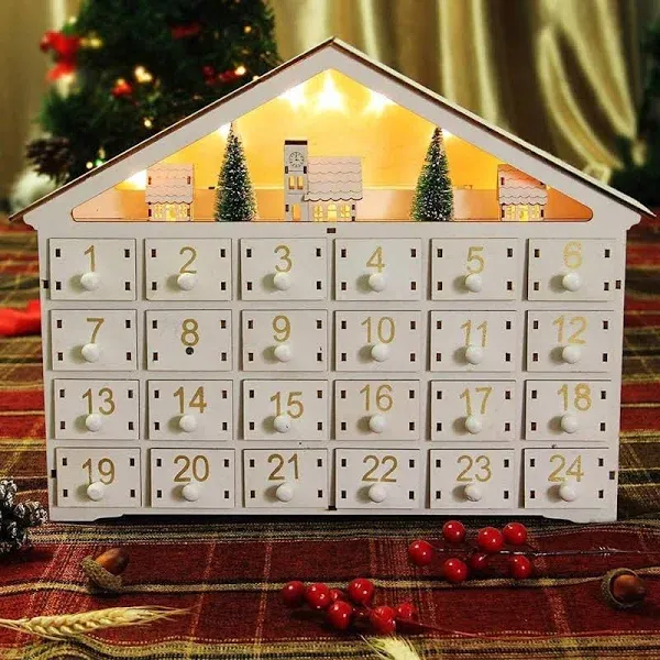 Mortime LED 24 Day Advent Calendar Decorated with Christmas Tree House and LE...