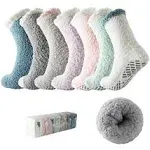 Bulinlulu Fuzzy Socks with Grips for Women,7 Pairs Non Slip Hospital Socks Sleep Warm Fluffy Socks Non-Skid Thick Slipper Socks with Grippers.