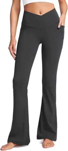 CRZ YOGA Womens Butterluxe Crossover Flare Leggings 31" - High Waist Yoga Pants with Pockets V Cross Bootcut Casual Lounge