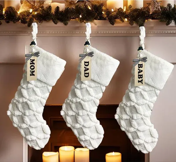 AOGU 3 Pack 18 inch Snowy White Faux Fur Christmas Stockings