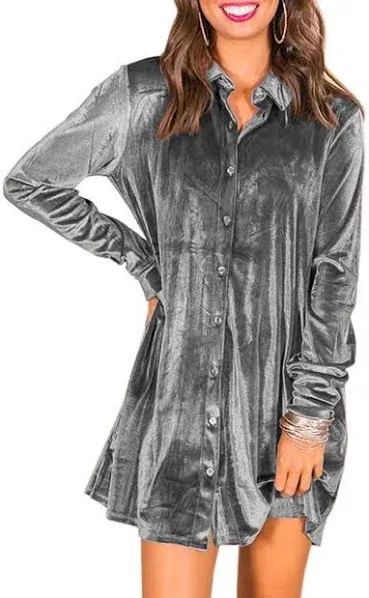 Women's Velvet Long Sleeve Button Down Tunic