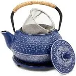 Cast Iron Teapot with Infuser - Japanese Tea Kettle, Loose Leaf Tetsubin with Trivet (Blue, 3 Pcs, holds 27 oz, 800 ml)