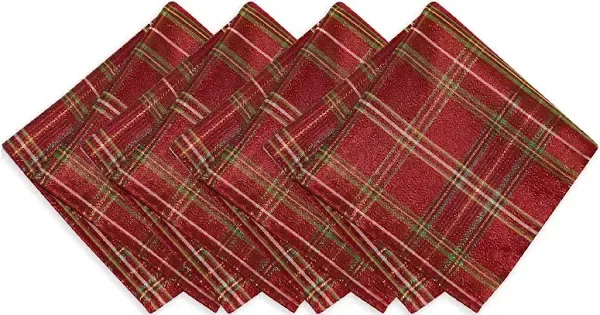 Elrene Home Fashions Shimmering Plaid Holiday Cloth Napkins