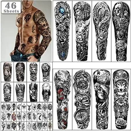 Iguohao 46 Sheets Full Arm Skull Temporary Tattoos