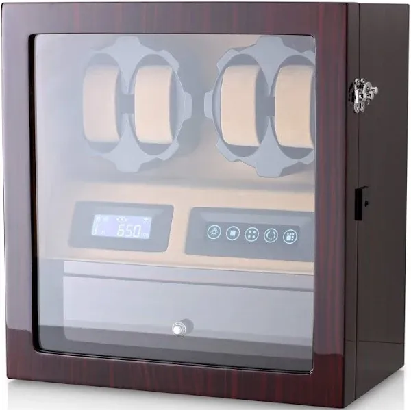 4 Watch Winder with 5 Watch Storage Space, LCD Display, Touch Control and Interior Light