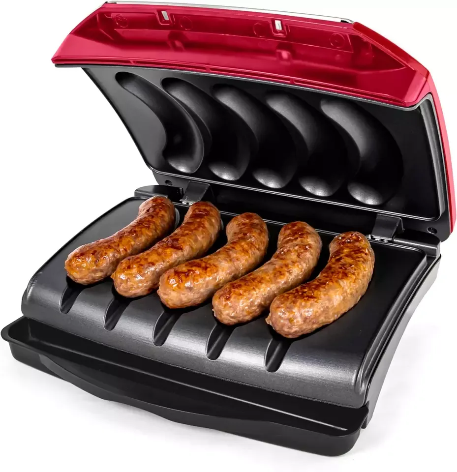 Nostalgia Game Day Sausage and Brat 5 Link Electric Grill with Oil Drip Tray, Ca