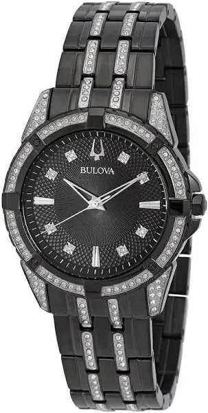 Bulova Men's Black Stainless Steel Crystal Watch Set 98K109