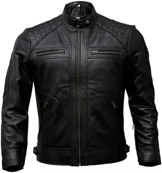 Men&#039;s Retro Biker Vintage Slim Fit Cafe Racer Style Motorcycle Leather jacket