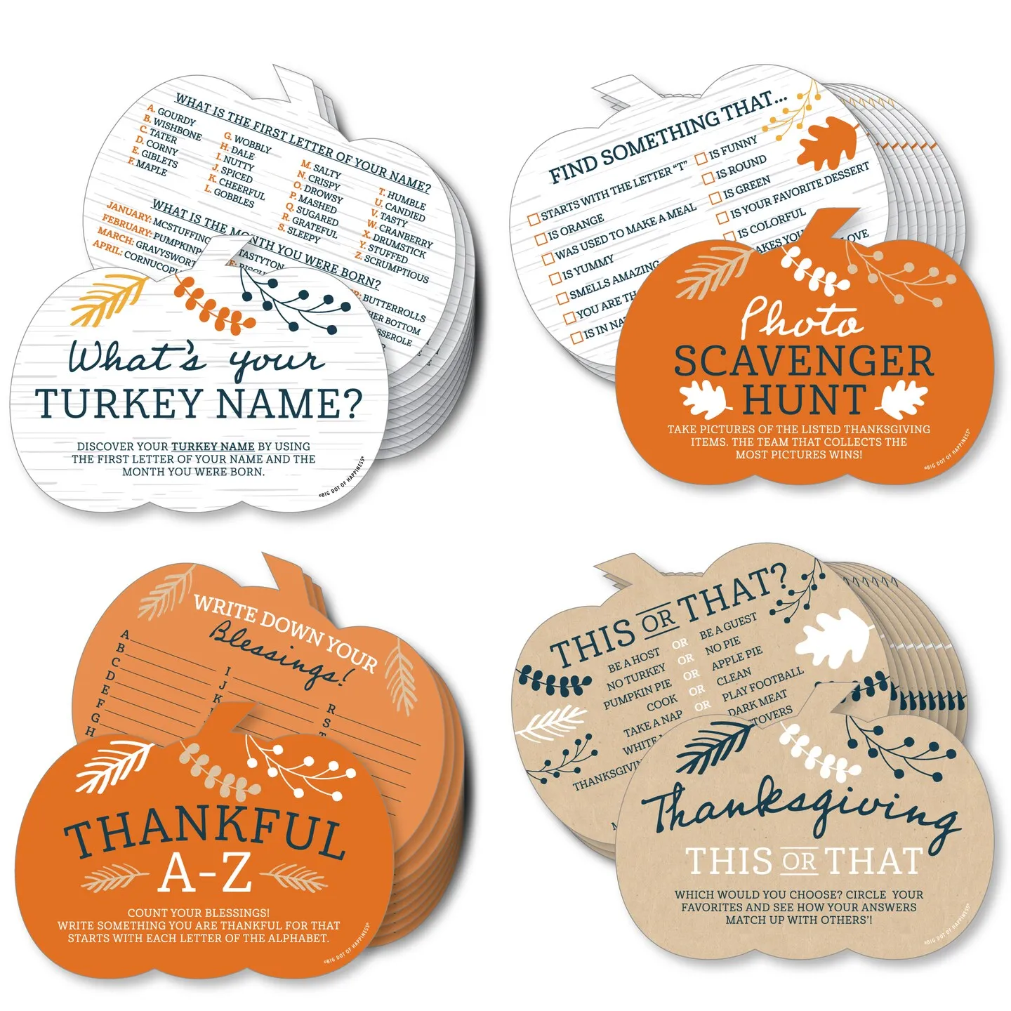 Big Dot of Happiness Happy Thanksgiving - 4 Fall Harvest Party Games - 10 Cards Each - Gamerific Bundle