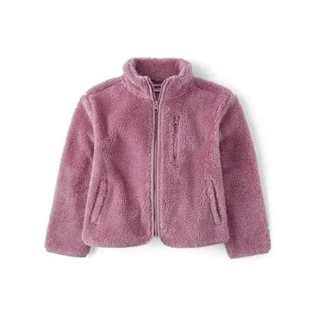 Girls Sherpa Zip Up Jacket - Purple