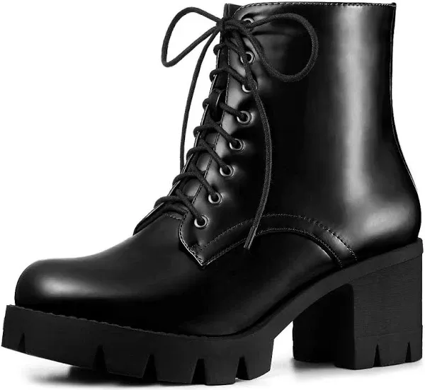 Allegra K Women's Platform Chunky Heel Combat Boots