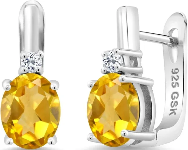 Gem Stone King Women's Oval Citrine and White Topaz Earrings