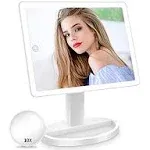 Large Lighted Vanity Makeup Mirror with Makeup Sponge Set, LED Lights, Touch Screen and 10x Magnification