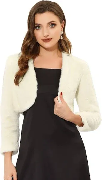 Allegra K Cropped Jacket for Women's Evening Open Front Bolero Faux Fur Shrug