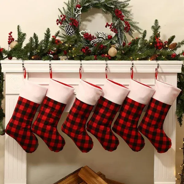 The Holiday Aisle 6 Pack 18 Inches Buffalo Plaid Plush Cuff Christmas Stockings