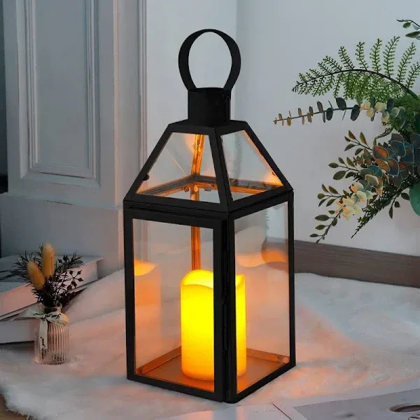 JHY design Decorative Lanterns 16inch High Stainless Steel Candle Lanterns with Tempered Glass for Indoor Outdoor