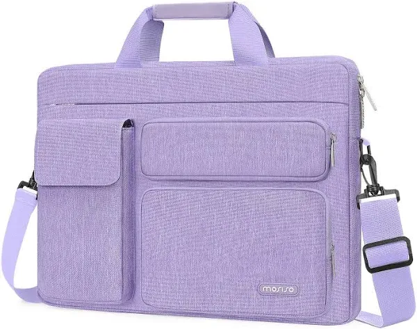 MOSISO Laptop Shoulder Bag Compatible with MacBook Air/Pro,13-13.3 inch Notebook,Compatible with MacBook Pro 14 inch M3 M2 M1 with 2 Raised&1 Flapover&1 Horizontal Pocket&Handle&Belt, Purple