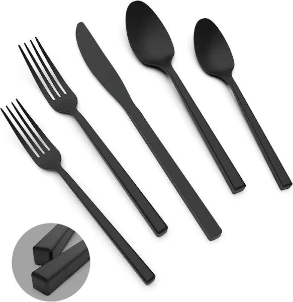 20-Piece Matte Black Silverware Set, Forged Stainless Steel Cutlery Set