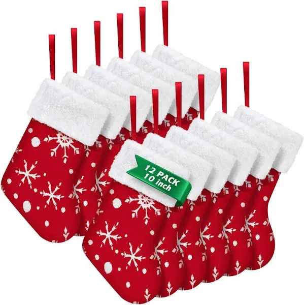 12 Pack Classic Christmas Stocking. Red Christmas Tree Hanging Stockings with...