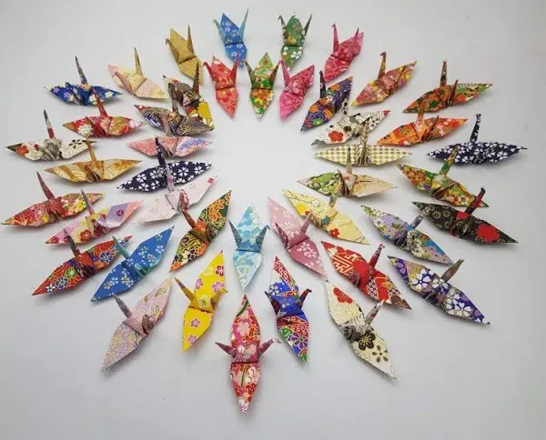 Origamipolly 100 Origami Paper Crane Washi Paper Mixed Patterns Origami Crane Made of 3x3 inch Japanese Print Chiyogami Paper Art Ornament Decoration