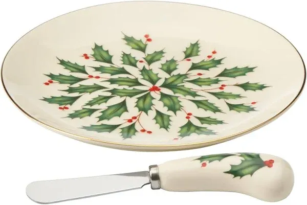 LENOX Holly 6.75 in Cheese Plate with Knife New in Box 