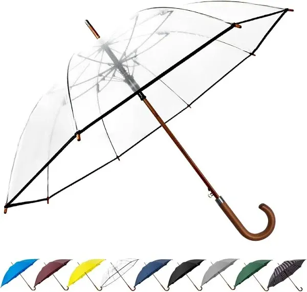 SoulRain 48" Arc Classic Wood Handle Umbrella Auto Open Windproof Clear Unbreakable Stick Rain Umbrella