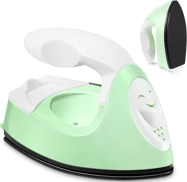 Mini Craft Iron Mini Heat Press Mini Iron Portable Handy Heat Press Small Iron with Charging Base Accessories for Fuse Beads Patch DIY Shoes T-shirts Heat Transfer Vinyl Projects(Light Green)