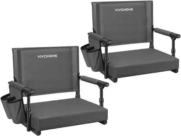 VIVOHOME Stadium Seats with Back Support and Cushion, 2 Pack Portable Bleacher Chairs with Cup Holder, Storage Bags and Shoulder Strap, Black and Blue