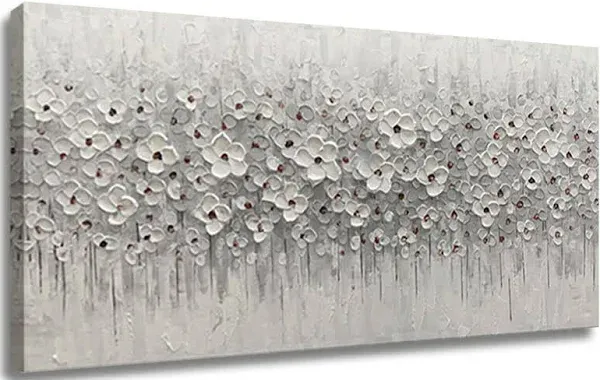 SDYA White Flowers Bedroom Wall Art