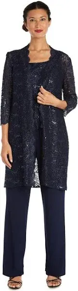 R&M Richards Women's Scallop Lace Duster Pant Set