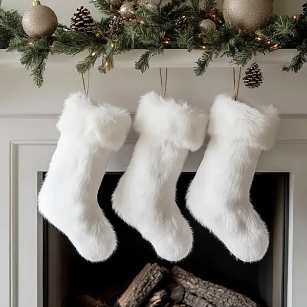 3 Pack 18 Inch Snowy White Christmas Stockings Faux Fur Xmas Christmas Stocki...