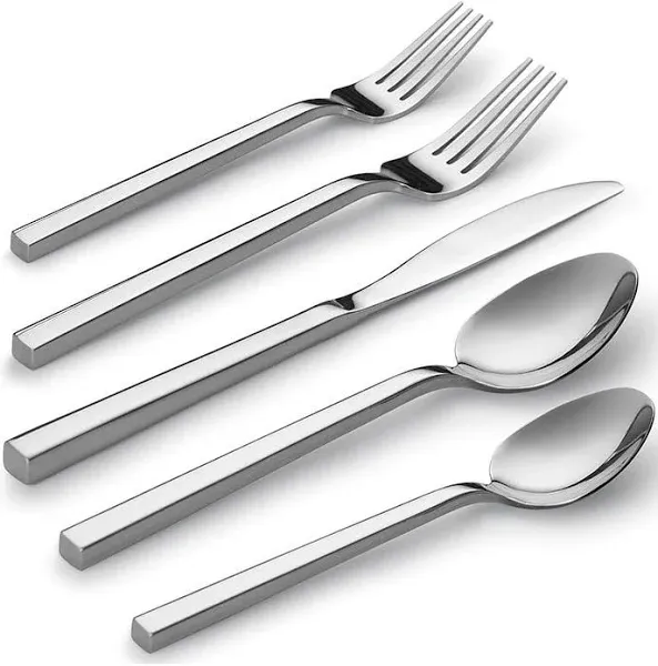 Alata Cube 20-Piece Forged Stainless Steel Flatware 20 pieces for 4, Silver 