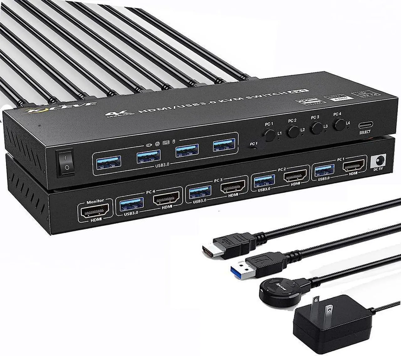 USB 3.0 KVM Switch HDMI 4 Port Support 4K@60Hz 2K@120Hz Simulation EDID,MLEEDA HDMI USB Switch for 4 Computers Share 1 Monitor and 4 USB 3.0 Port,with Desktop Controller and KVM Cables