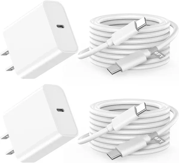 20W USB C Fast Charger for iPhone 16/16 Plus/16 Pro/16 Pro Max/15/15 Plus/15 Pro/15 Pro Max, iPad Pro, 2 Pack PD 20W Type C iPhone 16 Pro Max Charger Fast Charging with 6FT USB C to C Charging Cable