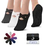 NEWZILL 2024 Non Slip Yoga Socks for Women, Grips Socks with Cushion for Pilates Barre Ballet Dance Hospital (3 Pairs)