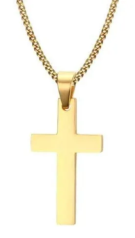 M MOOHAM Cross Necklace for Men, Silver Black Gold Stainless Steel Plain Cross Pendant Necklace for Men Box Chain 16-30 Inch