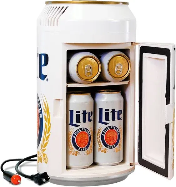 Miller Lite 8 Can AC/DC Personal Mini Cooler/Mini Fridge, White