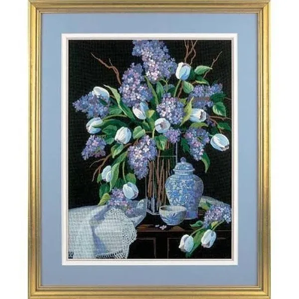 12"x16" Stitched in Wool & Thread - Lilacs and Lace Crewel Kit - Dimensions