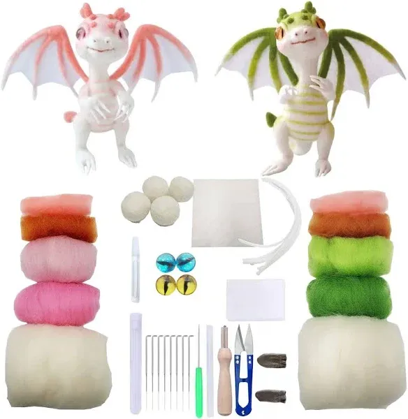 DEUXPER Needle Felting Kits Beginners, DIY Wool Felt Dragon Materials Set for Ad