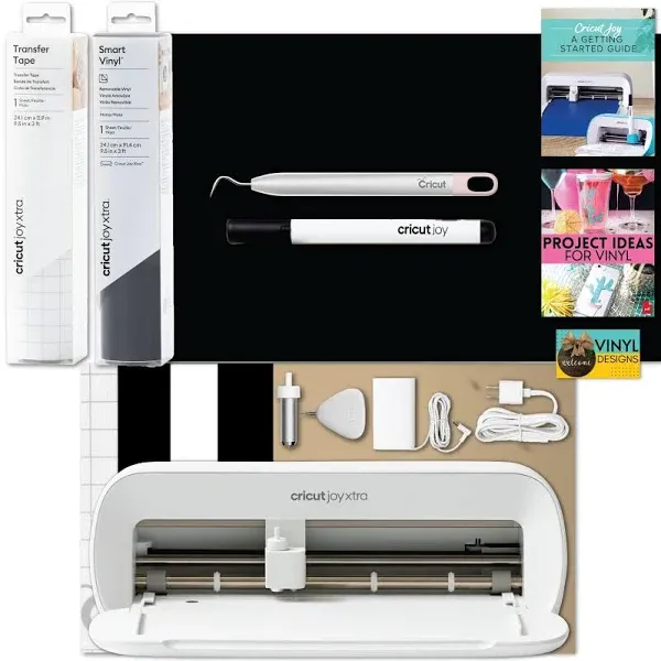 Cricut Joy Xtra Machine with Smart Vinyl Rolls, Transfer Tape and Weeder Tool Beginner Bundle - Craft Machine Bundle with Materials to Start, DIY Crafts with this Beginner Friendly Cutting Machine Kit