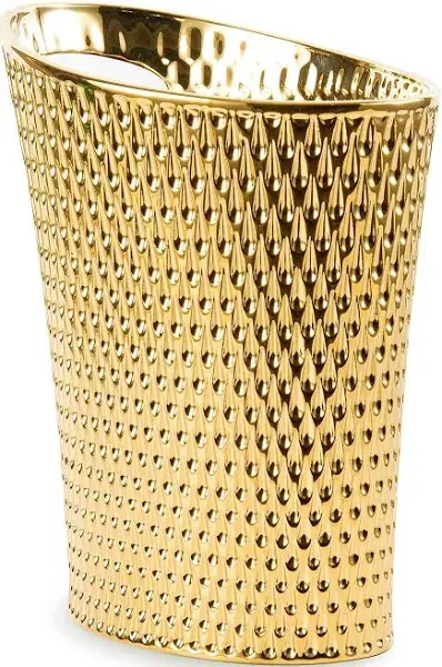 Mini Desktop Trash Can, 1.5L Capacity, Gold Color, Ceramic Material, Inclined...