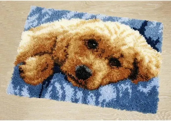 Latch Hook Rug Kits DIY Crochet Yarn Rugs with Color Preprinted Pattern Dog