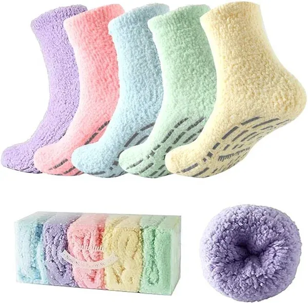 Bulinlulu Fuzzy Socks for Women with Grips Plush Fuzzy Socks Sleep Cozy Socks Sleep Socks Winter Soft Fluffy Socks