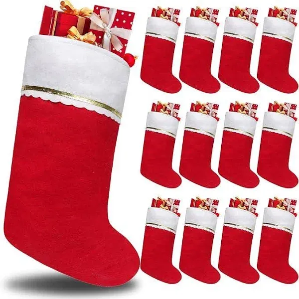 12 Pack Red Felt Christmas Stockings 15&#034; Xmas Fireplace Hanging Stockings,San.<wbr/>..