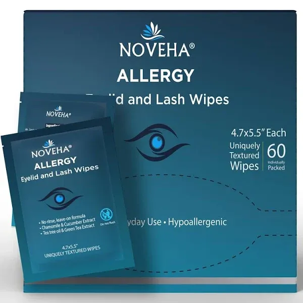 Noveha Allergy Relief Eyelid Wipes with Tea Tree Oil (60ct)