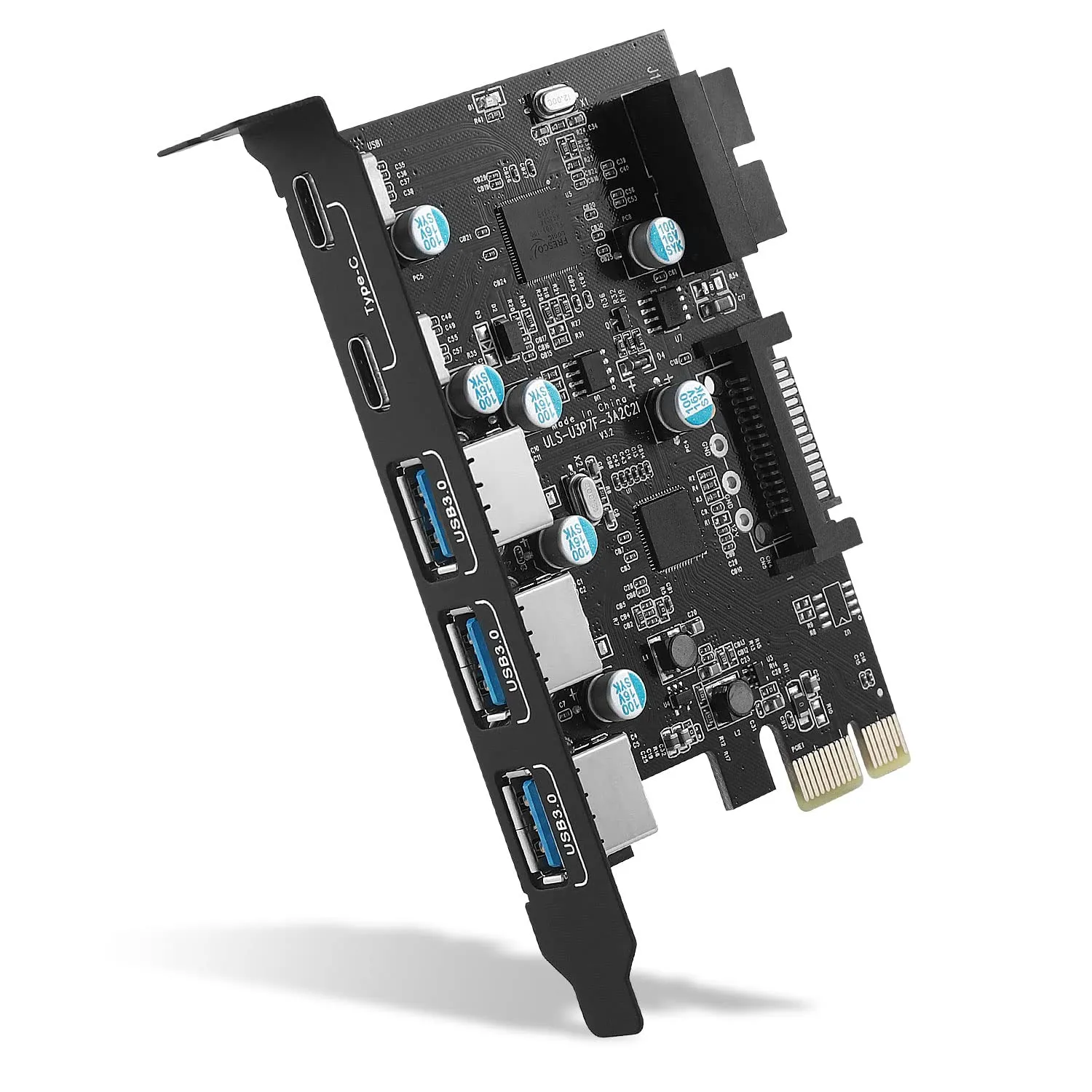 PCI-E x 1 to USB Expansion Card, USB 3.0 5Gpbs(3 x USB A - 2 x USB C - 1 x Inter