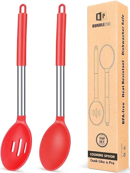 Pack of 2 Large Silicone Cooking Spoon Non Stick Solid Basting Spoons Kitchen