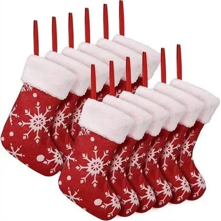 12 Pack Classic Christmas Stocking. Red Christmas Tree Hanging 12pc; Small 10&#034;