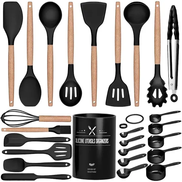 Kitchen Utensils Set, 26 Pcs Non-Stick Silicone Cooking Utensils Spatula Set ...