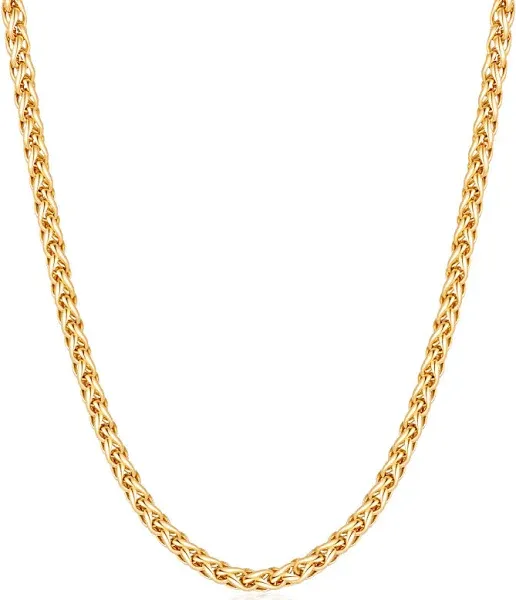 Fiusem Gold Plated Stainless Steel Wheat Chain Necklace